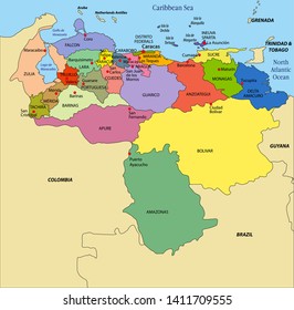 High Detailed Political Map Venezuela Regions Stock Vector (Royalty ...