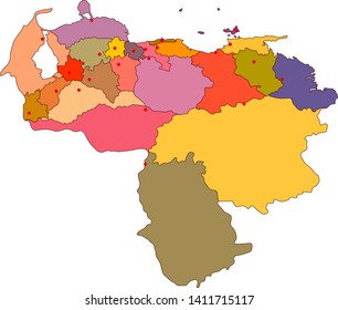 High Detailed Political Map Venezuela Regions Stock Vector (Royalty ...