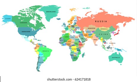 High Detailed Political Map of the World with National Borders and Color Selection. Vector Illustration