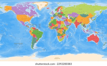 Mapa del mundo político detallado alto de la proyección de Patterson