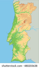 High detailed Portugal physical map.