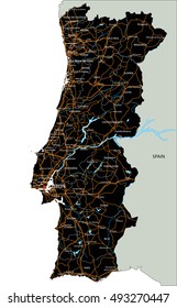 High detailed Portugal road map with labeling.