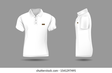 High detailed realistic polo t-shirt for your design. White color. Vector illustration. Front and side view