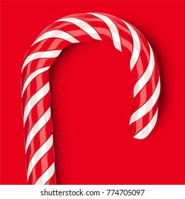 High detailed red candy cane, vector illustration