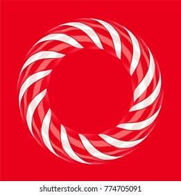 High detailed red circle shaped candy cane, vector illustration