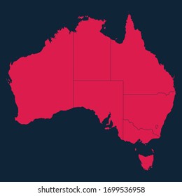 High Detailed Red Map of Australia on Dark isolated background, Vector Illustration EPS 10