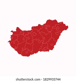 High Detailed Red Map of Hungary on White isolated background, Vector Illustration EPS 10