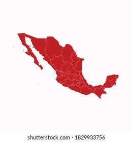 High Detailed Red Map of Mexico on White isolated background, Vector Illustration EPS 10