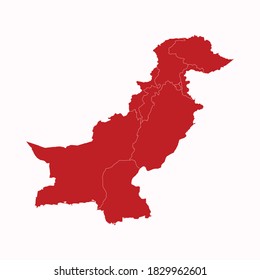 High Detailed Red Map of Pakistan on White isolated background, Vector Illustration EPS 10