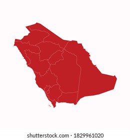 High Detailed Red Map of Saudia Arabia on White isolated background, Vector Illustration EPS 10