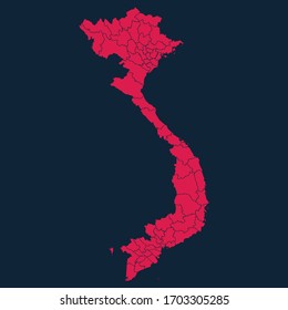 High Detailed Red Map of Vietnam on Dark isolated background, Vector Illustration EPS 10