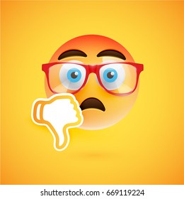 High detailed sad/disappointed yellow smiley with sunglasses on yellow background