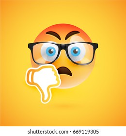 High detailed sad/disappointed yellow smiley with sunglasses on yellow background