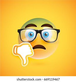 High detailed sad/disappointed yellow smiley with sunglasses on yellow background