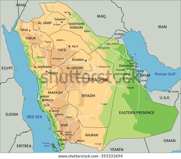 High Detailed Saudi Arabia Physical Map Stock Vector (Royalty Free ...