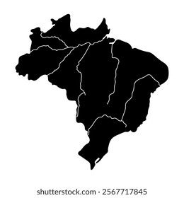 High Detailed Silhouette Map of Brazil Isolated on white Background