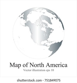 High Detailed silver Globes of North America isolated on white background. editable vector illustration.