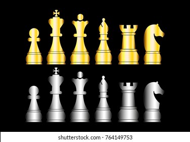 High Detailed Silver and Gold Chess isolated on 
black background. Vector illustration eps 10.