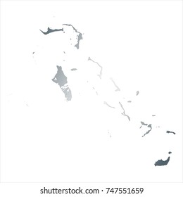 High Detailed Silver Map of Bahamas isolated on white background. editable vector illustration.