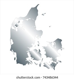 High Detailed Silver Map of Denmark isolated on white background. editable vector illustration.