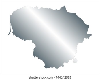 High Detailed Silver Map of Lithuania isolated on white background. editable vector illustration.