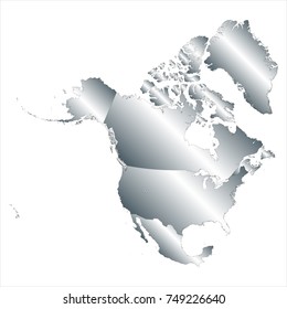 High Detailed Silver Map of North america isolated on white background. editable vector illustration