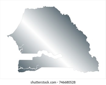 High Detailed Silver Map of Senegal isolated on white background. editable vector illustration.