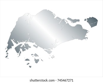 High Detailed Silver Map of Singapore isolated on white background. editable vector illustration.