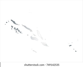 High Detailed Silver Map of Solomon Islands isolated on white background. editable vector illustration.