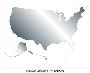High Detailed Silver Map of USA (United States of America) isolated on white background. editable vector illustration.