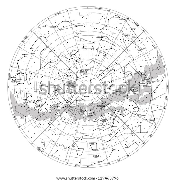 High detailed sky map of Southern
hemisphere with names of stars and constellations
vector