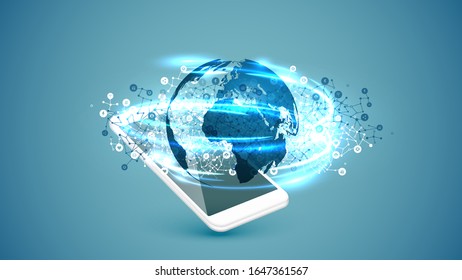 High detailed smartphone connection globe, vector illustration