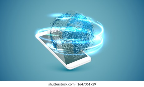 High detailed smartphone connection globe, vector illustration