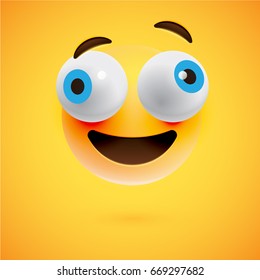 High detailed smiley on yellow background, vector illustration