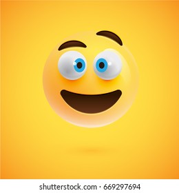 High detailed smiley on yellow background, vector illustration