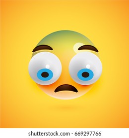 High detailed smiley on yellow background, vector illustration