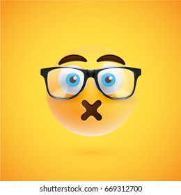 High detailed smiley with sunglasses on yellow background, vector illustration