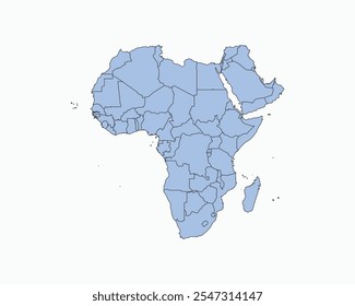 High Detailed Soft Blue Map of Africa on White isolated background, Vector Illustration EPS 10