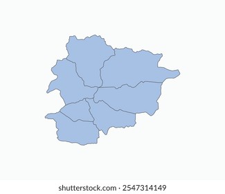 Mapa azul suave detalhado de Andorra no fundo isolado branco, ilustração vetorial EPS 10