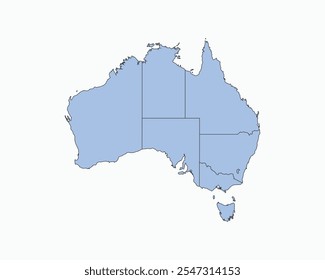 High Detailed Soft Blue Map of Australia on White isolated background, Vector Illustration EPS 10