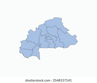 High Detailed Soft Blue Map of Burkina Faso on White isolated background, Vector Illustration EPS 10