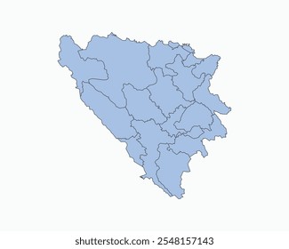 High Detailed Soft Blue Map of  Bosnia Herzegovina on White isolated background, Vector Illustration EPS 10