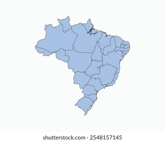 High Detailed Soft Blue Map of Brazil on White isolated background, Vector Illustration EPS 10