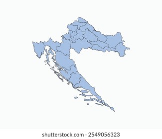 High Detailed Soft Blue Map of Croatia on White isolated background, Vector Illustration EPS 10