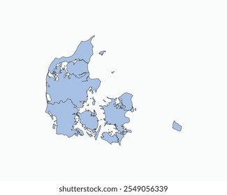 High Detailed Soft Blue Map of Denmark on White isolated background, Vector Illustration EPS 10