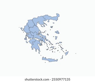 High Detailed Soft Blue Map of Greece on White isolated background, Vector Illustration EPS 10