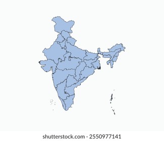 High Detailed Soft Blue Map of India on White isolated background, Vector Illustration EPS 10