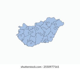 High Detailed Soft Blue Map of Hungary on White isolated background, Vector Illustration EPS 10