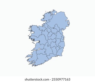 High Detailed Soft Blue Map of Ireland on White isolated background, Vector Illustration EPS 10