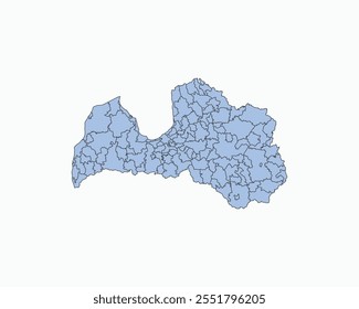 High Detailed Soft Blue Map of Latvia on White isolated background, Vector Illustration EPS 10